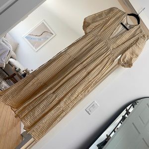 Faithful the brand - yellow and white v neck linen dress